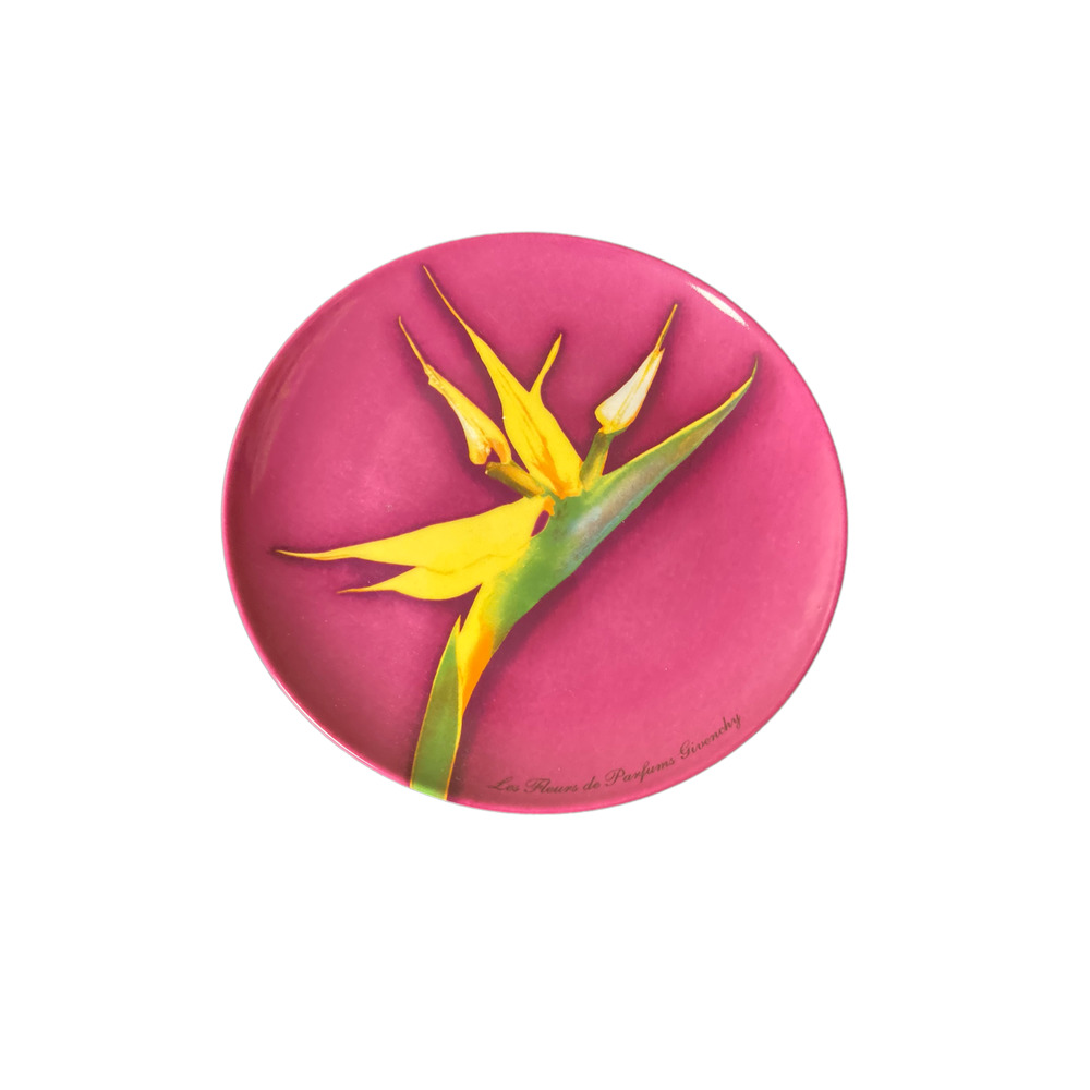 Givenchy Paris Parfums Salad Plate Purple Background Yellow Bird of Paradise